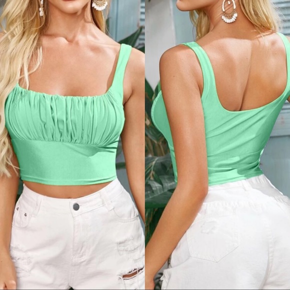 SHEIN Tops - SHEIN MINT GREEN RUCHED BUST CROP TANK TOP